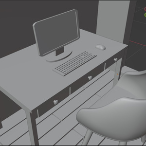 デスクワークセット(机、椅子、デスクトップPC、キーボード、マウス)の３Dプリントモデル(stl)