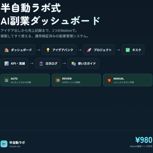 半自動ラボ式 AI副業ダッシュボード｜アイデア出しから売上記録まで1つのNotionで【複製OK】