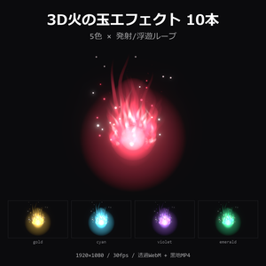 【無料】3D火の玉エフェクト お試し1本（紅・発射）【透過WebM/MP4】