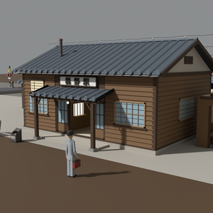 昭和の駅とホーム ローポリ3Dモデルパック 26点｜木造駅舎・電車3両・跨線橋