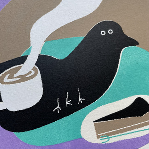 「URBAN YŌKAI」原画『コーヒーカップの横にたたずむ』
