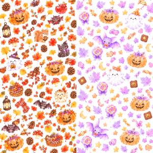 ハロウィン デジタルペーパー｜水彩 2柄セット｜Halloween Digital Paper