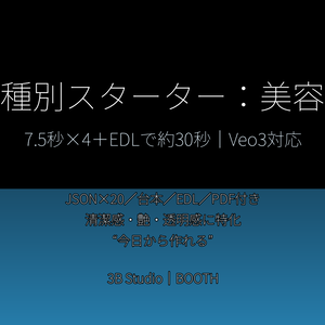業種別スターター：美容20（完全版 v2）｜Veo3対応／8秒→30秒・JSON＋台本＋EDL