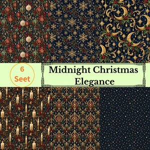 クリスマス柄デジタルペーパー/Midnight Christmas Elegance