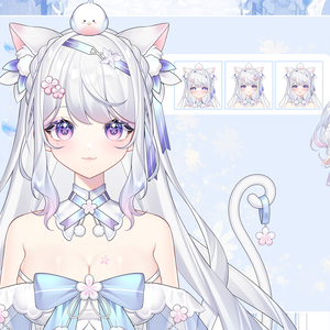 【VTuber Live2Dモデル】【Vts】【VTuber向け】🌸桃花小猫QIQI🌸】桃花の精灵の😸小猫です+美しすぎる背景のUI🌸