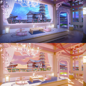 【Vts】【VTuber向け】【動的背景＋UI】🌸幻想的な和風の部屋、🌸雰囲気たっぷり