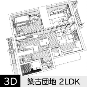 【3D】 築古団地-2LDK　クリスタ用3D素材データcs3o