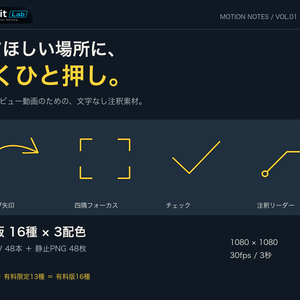 【無料3種あり】動く注釈素材16種｜矢印・囲み・下線｜透過MOV＋PNG｜PREditLab Motion Notes
