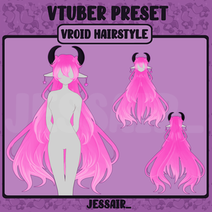 【VRoid 髪型 - Hairstyle Preset】Long Demonic Hairstyle with PHYSICS and Accessories | Cute | Demon Horns | Aesthetic | Vtuber Girl |