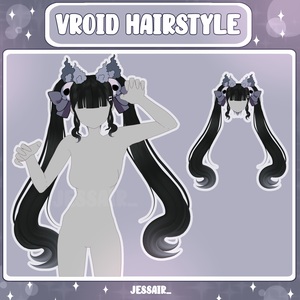 【VRoid 髪型 - Hairstyle Preset】Long Pigtails with PHYSICS | Cute | Skulls | Monster | Dark Aesthetic | Fantasy | Vtuber Girl |