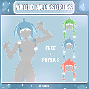 [VRoid Accessory] Cute Head Accessorie | Hat | Shark | With Physics