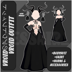 【VRoid デーモネスコスチューム】Dark Witch Dress with Horns and PHYSICS | Texture | Vroid Clothes and Textures | Demon | Dark Aesthetic