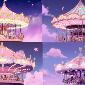 Free 80s Retro Carousel 1 (Raw AI Image) 無料 80年代風レトロメリーゴーランド 1（AI無加工画像）