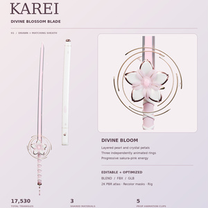 KAREI - Divine Blossom Blade ✦ Animated Fantasy Katana | VRChat / Blender / Unity / FBX