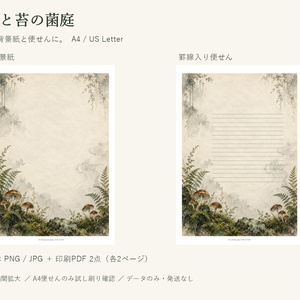薄墨と苔の菌庭｜便せん・背景紙ミニキット｜1柄・A4/Letter PDF＋PNG/JPG【AI生成】
