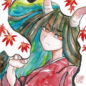 妖怪 妖怪画ミニ色紙『九尾の狐』 - 怪人ふくふく＠仕事受付中