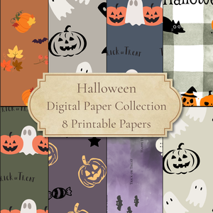 Halloween デジタルペーパー｜かぼちゃ・おばけ・黒猫など｜A4 8種類｜デジタルダウンロード