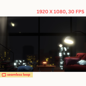 【Animated Background】Night City View Apartment Cozy & Dark