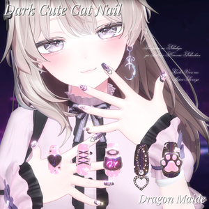 【Dark Cute Cat Nail】💜病みかわ🩷キャット🐈ネイル【15アバター対応】