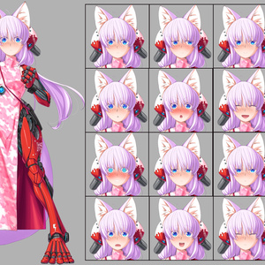 【キャラクター素材】桃色狐サイボーグ