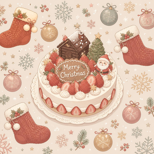 クリスマスケーキデジタルペーパー