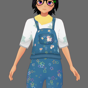Vroid Outfit - denim overalls with star t-shirt