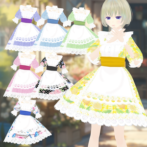 【Vroid衣装】フリルエプロンドレス　ワンピース（全7色/カラーチェンジ可能データのおまけ）