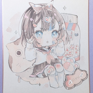 R*n様 手描き オリジナル アナログイラスト【中色紙】 アナログ絵 オリジナルミニ色紙 - ahiruのイラスト - 【手描きイラスト