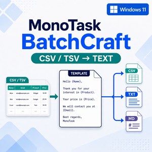 MonoTask BatchCraft｜CSV/TSVから文章を一括生成・CSV/TXT/Markdown出力【Windows 11】