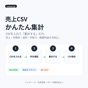 売上CSV かんたん集計｜BASE対応・月別の売上/手数料/手取り/概算利益を自動集計【完全オフライン】