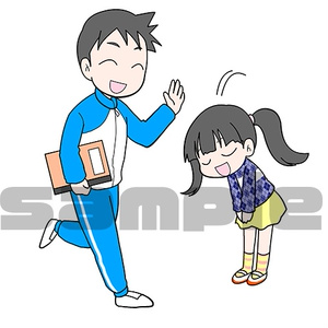 学校教材イラスト３点　児童・先生