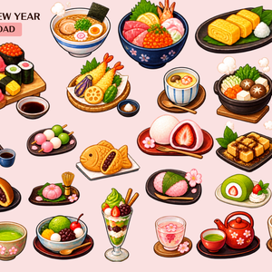 【PNG】日本の食べ物クリップアート25個セット 背景透過｜25 Japanese Food Clipart PNGs｜Colorful, Cute & Pop｜Transparent Background