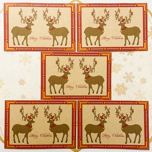 トナカイツリー クリスマスカード5枚セット 赤クラフトver メリークリスマス 新年 お正月 卯年 レトロ ポストカード