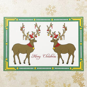 トナカイツリー クリスマスカード5枚セット 緑白ver メリークリスマス 新年 お正月 卯年 レトロ ポストカード