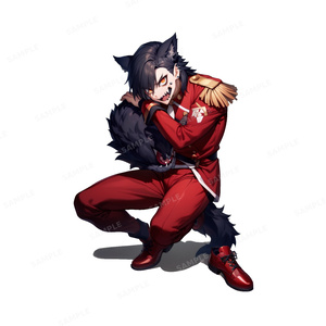 【獣人】深紅の軍服を纏う王家の狼男_立ち絵