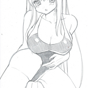 B6 size, hand-drawn illustration, original girl in a swimsuit