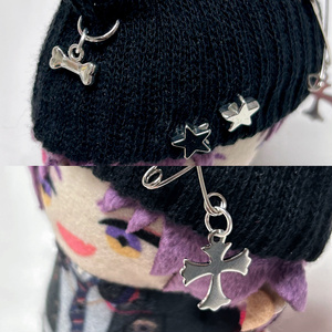 黒×ピンクファー】にじぱぺっと ぬい帽子 ぬい服 ネコ耳 ニット帽 10cm