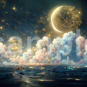 輝く雲と月のイラスト背景素材 5枚セット