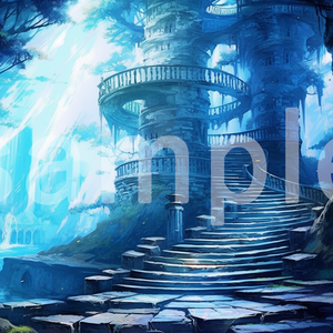 ファンタジーな建物と階段のイラスト背景素材 5枚セット