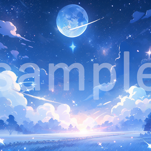 アニメ風 神秘的な夜空のイラスト背景素材 5枚セット
