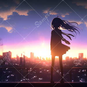 空を見上げる女の子 イラスト背景素材 5枚セット
