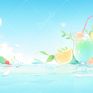 夏っぽい飲み物とフルーツのイラスト背景素材 5枚セット