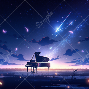 夜空とピアノのイラスト背景素材 5枚セット