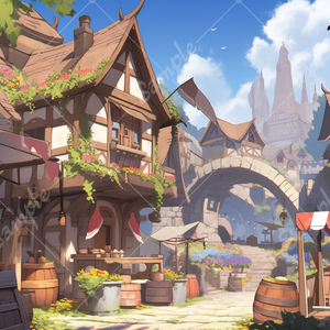 ファンタジーな村のイラスト背景素材 5枚セット