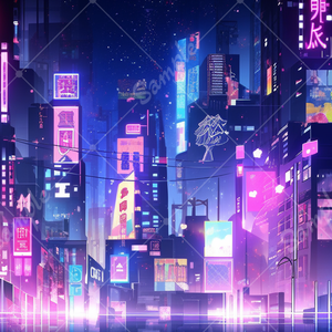 サイバーパンクな都市のイラスト背景素材 5枚セット