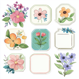 花のラベル風 イラスト素材セット