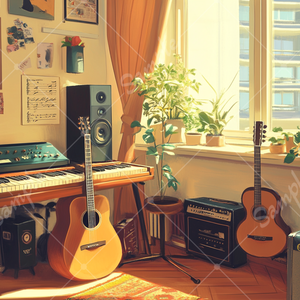 音楽制作部屋のイラスト背景素材 5枚セット