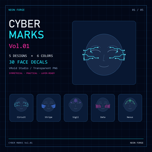 CYBER MARKS Vol.01｜VRoid向け サイバーフェイスデカール30種