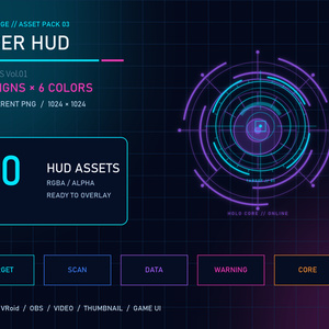 CYBER HUD ELEMENTS Vol.01｜HUD・ホログラム・配信素材 透過PNG 30種