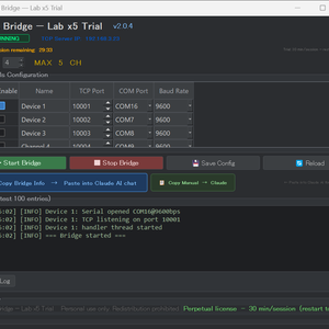 LUNA Bridge — Lab x5  Trial Edition  v2.0.4 RS-232C / USB-Serial to TCP Bridge for Electronics & Lab Use